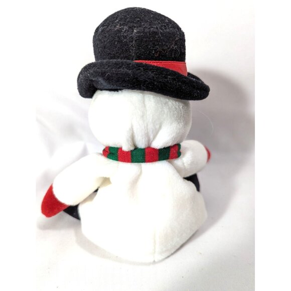 Holiday Snowmen Plush Black Hat Red Green Scarf Broom Ornament 2-Pc Vintage 1992 - Picture 5 of 8